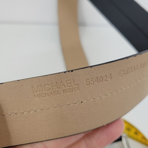 MICHAEL KORRS BELT BLACKWITH PRINTED MK LOGO SILVERBUCKLE Women's Extra Large - Picture 6 of 9